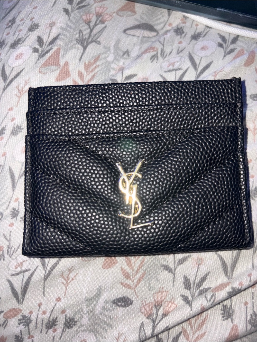 Yves Saint Laurent Black Quilted Card Case with Gold YSL Monogram